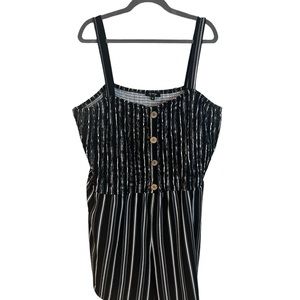 Lily Morgan 3X Black Striped Button-Front Jumpsuit